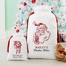 Retro Santa Personalized Canvas Drawstring Santa Sack  - 37488