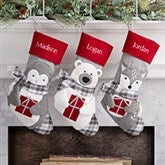 Corduroy Plaid Character Embroidered Christmas Stockings  - 37523