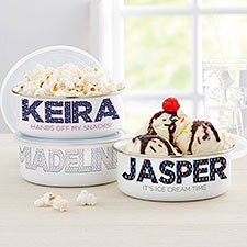 Pop Pattern Personalized Kids Enamel Bowl with Lid  - 37587