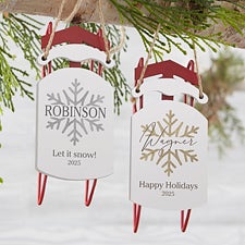 Silver  Gold Snowflake Personalized Vintage Sled Ornament  - 37608