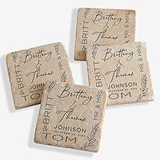 Elegant Couple Personalized Wedding Tumbled Stone Coaster Set  - 37823