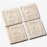 Elegant Couple Personalized Wedding Tumbled Stone Coaster Set  - 37823