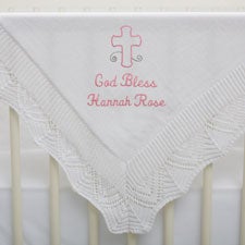 God Bless Embroidered Baby Christening Blanket  - 37949
