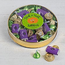 Happy Halloween Personalized Tin with Hersheys & Reeses Mix  - 37992D