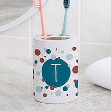Personalized Ceramic Toothbrush Holder - Stencil Polka Dots - 38109