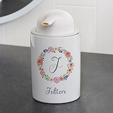Personalized Ceramic Soap Dispenser - Floral Wreath - 38133
