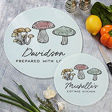 Personalized Round Glass Cutting Boards - Cottagecore Mushrooms - 38174