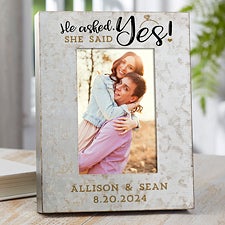 He Asked, She Said Yes Personalized Engagement Galvanized Metal Picture Frame  - 38178