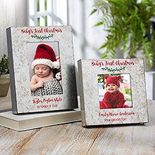 Holly Branch Baby's First Christmas Personalized Galvanized Metal Picture Frame  - 38179
