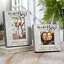 She Asked, She Said Yes Personalized Engagement Galvanized Metal Picture Frame  - 38186