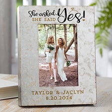 She Asked, She Said Yes Personalized Engagement Galvanized Metal Picture Frame  - 38186