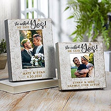 He Asked, He Said Yes Personalized Engagement Galvanized Metal Picture Frame  - 38189