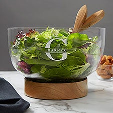 Salad Serving Bowl with Acacia Wood Base - Lavish Last Name - 38192