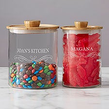 Classic Kitchen Personalized Glass Container with Acacia Lid  - 38197