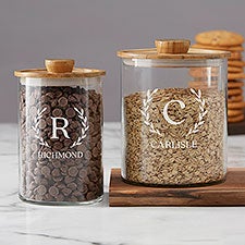 Laurel Initial Personalized Glass Container with Acacia Lid - 38199