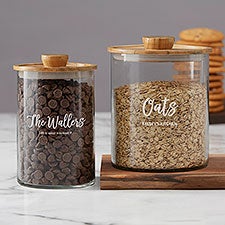 Seasonally Script Personalized Glass Container with Acacia Lid  - 38201