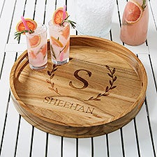 Laurel Initial Wooden Round Serving Tray  - 38223