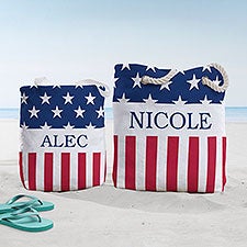Red, White  Blue Personalized Beach Bag  - 38255