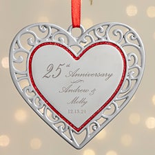 Anniversary Personalized Silver Heart Ornament  - 38393
