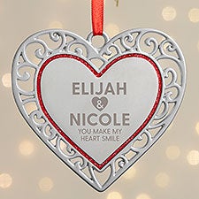 You + Me Personalized Silver Heart Ornament  - 38394