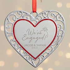 Were Engaged Personalized Silver Heart Ornament  - 38396