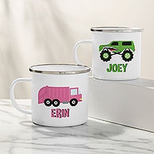 Construction & Monster Trucks Personalized Kids Enamel Mug  - 38424