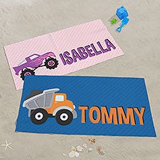 Construction & Monster Trucks Personalized Beach Towel  - 38434