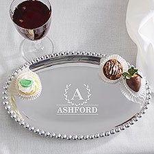 Personalized Oval Serving Tray - Laurel Wreath Mariposa® String of Pearls - 38575