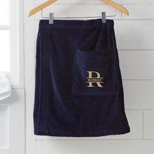 Lavish Last Name Mens Embroidered Navy Velour Towel Wrap  - 38612