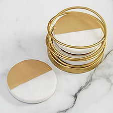 Sonora Personalized Gold & Marble Coaster Set of 4 with Holder  - 38616