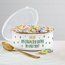 Cerealsly Lucky To Have You Personalized Enamel Bowl with Lid  - 39449