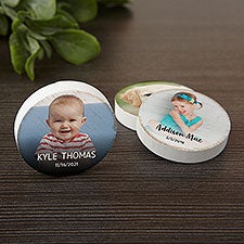 Photo, Name & Date Personalized Round Wood Magnet  - 39771