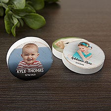 Photo, Name  Date Personalized Round Wood Magnet  - 39771