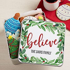 Watercolor Wreath Personalized Christmas Metal Tin  - 39990