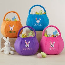 Easter Bunny Embroidered Plush Easter Treat Bag-Orange - 40035