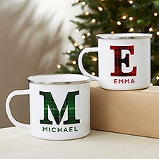 Plaid Initial Personalized Enamel Mug  - 40103