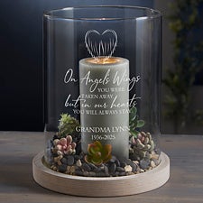 On Angels Wings Engraved Hurricane with Whitewashed Wood Base  - 40107