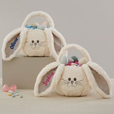 Sherpa Bunny Embroidered Plush Easter Treat Bag  - 40206