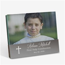 Communion Cross Engraved Glass Block Picture Frame  - 40264