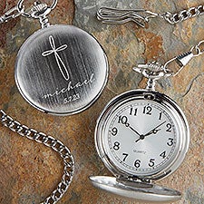 Holy Name Engraved First Communion Silver Pocket Watch  - 40275
