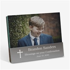 Engraved Glass Block Picture Frame - Confirmation Cross - 40292