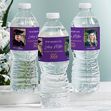 Then  Now Graduate Personalized Photo Water Bottle Labels  - 40543