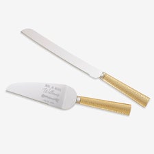 Laurels Of Love Engraved Cake Knife  Server Gold Hammered Set  - 40552