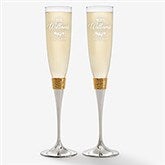 Laurels Of Love Engraved Wedding Gold Hammered Champagne Flute Set  - 40553