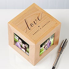 Love Engraved Wood Photo Cube for Couples - 40606