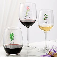 Personalized Wine Glasses - Birth Month Flower - 40660