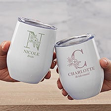 Personalized Insulated Wine Tumbler - Floral Bridesmaid - 40801