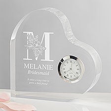 Floral Bridesmaid Personalized Heart Clock  - 40807