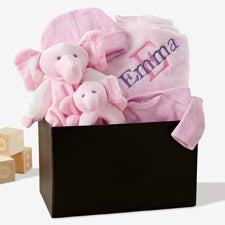 Embroidered Satin Trim Pink Baby Blanket with Clothes Set - 40824