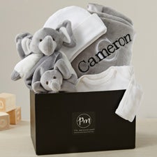 Embroidered Satin Trim Grey Baby Blanket with Clothes Set - 40825